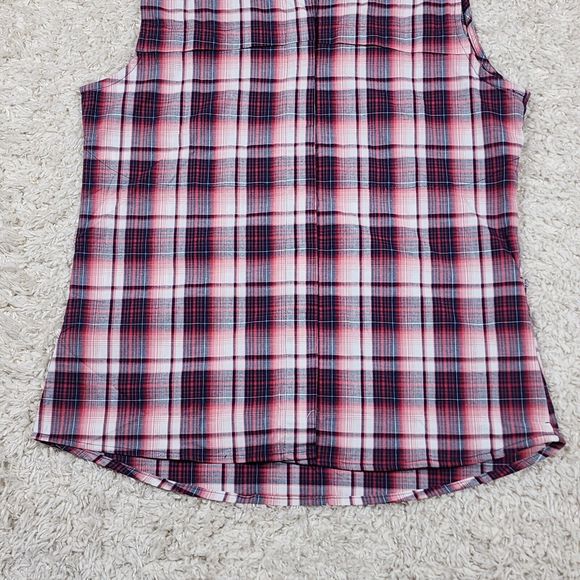 Dakini Plaid Boyfriend Shirt Womens Medium Red Stretch Hidden Pocket Vented - Picture 3 of 10
